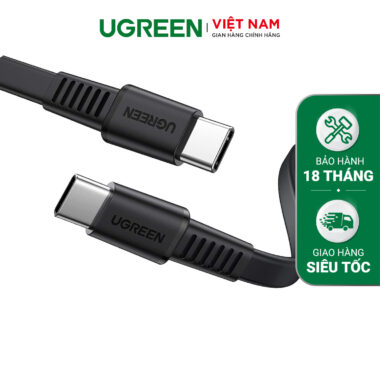 Cáp sạc nhanh UGREEN US333 2 đầu Type C sạc nhanh PD60W - Tốc độ truyền tải 480Mbps, dây dạng dẹt dài từ 0.5-2m