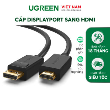 Dây cáp chuyển DisplayPort sang HDMI UGREEN DP101 hỗ trợ 1080p, 1m-5m